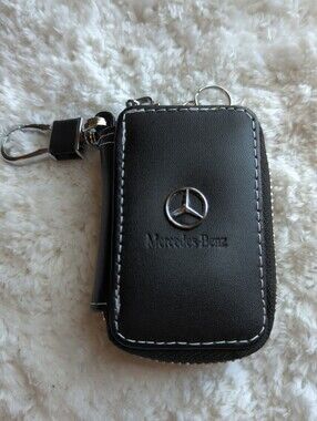 Mercedes-Benz Black Leather Key Case with Ring Benz Fob Zip Case